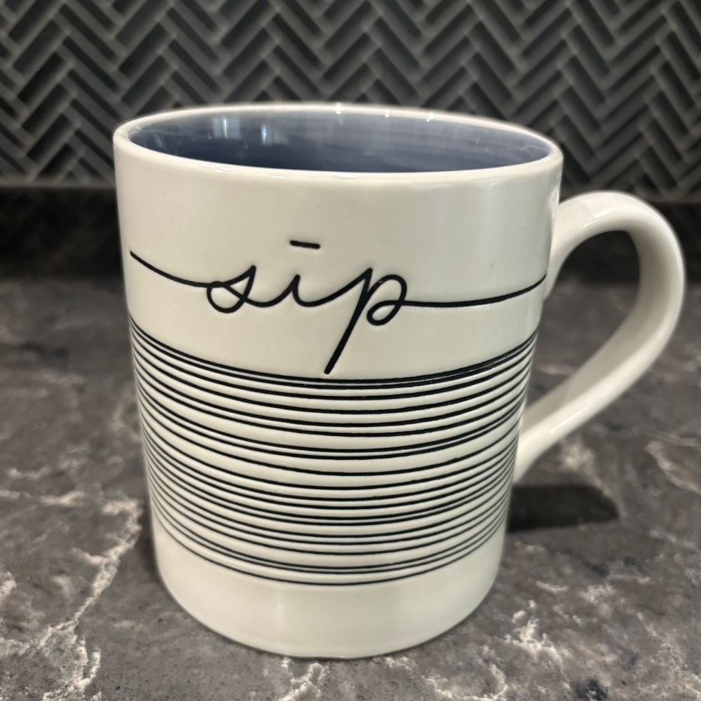 ❗️Pier 1 “Sip” Modern Striped White and Blue Mug